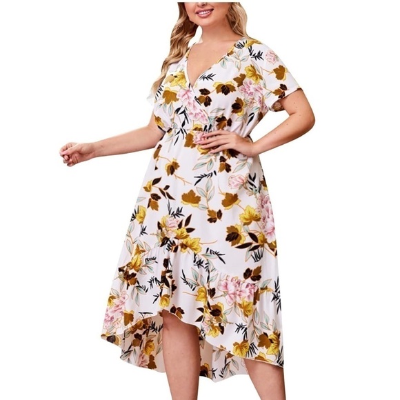 Plus Size Floral Wrap Ruffle Hi-low Hem Dress Size 2XL (16) - Picture 2 of 9